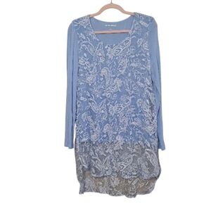 Soft Surroundings Womens Blue Sz Small Silk embroidered Tunic Top Bohemian